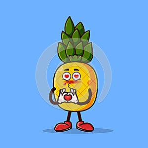 Cute pineapple character with love emote. Fruit character icon concept isolated. flat cartoon style Premium Vector