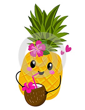 Cute pineapple fruit with coconut cocktail.