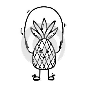 Cute pineapple jump rope. Sports, hobbies, exercise. Doodle