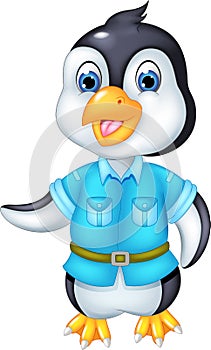 Cute pinguin cartoon standing with smile and waving