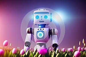 Cute pink android robot artificial intelligence. Generative AI