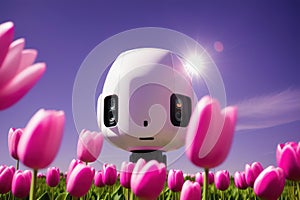 Cute pink android robot artificial intelligence. Generative AI