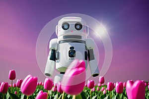 Cute pink android robot artificial intelligence. Generative AI