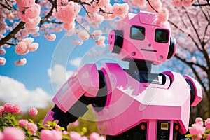 Cute pink android robot artificial intelligence. Generative AI