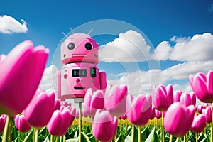 Cute pink android robot artificial intelligence. Generative AI