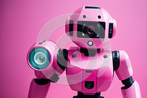 Cute pink android robot. Generative AI