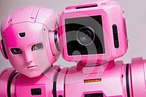 Cute pink android robot. Generative AI