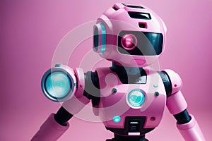 Cute pink android robot. Generative AI