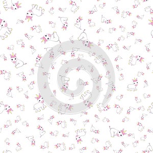 Cute Pink Baby Unicorn Pattern Doodle - Little Pony Cartoon Illustration Character Vector Graphic Designs for textile