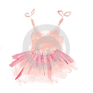 Cute Pink Ballet Tutu. Watercolor Ballerina Dress