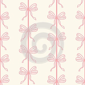 Cute pink bow seamless repeating pattern design, ribbon vector illustration girly wallpaper tile