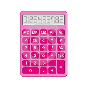 Cute pink calculator with numbers and mathematical symbols - for children in school