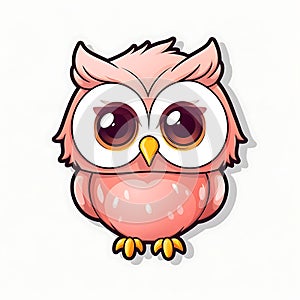 Cute pink cartoon owl with big eyes and a friendly expression.