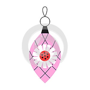 Cute pink Christmas tree decoration with white red flower.