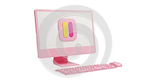 Cute Pink Computer with Pause Icon