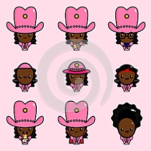 Cute Pink Cowboy Character Vector Design Pack