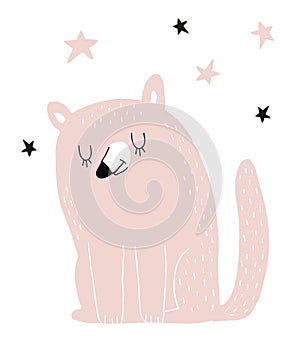 Cute Pink Dog Dreaming Under a Starry Sky.