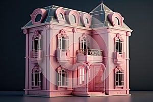 Cute pink dollhouse. Stylish home for a doll. Generative Ai