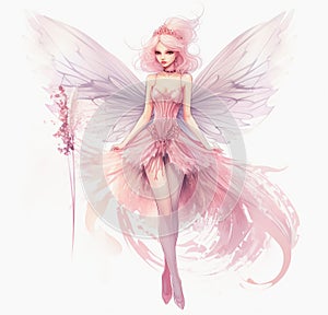 cute pink fairy girl with wings