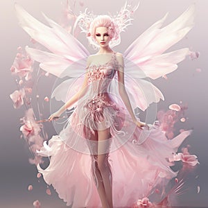 cute pink fairy girl with wings