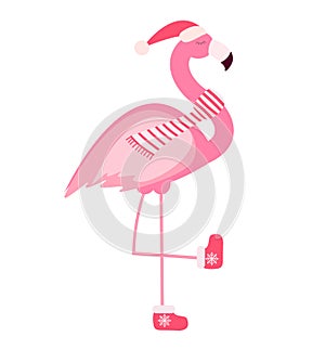 Cute Pink Flamingo New Year and Christmas Background Vector Illustration