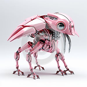 Cute pink flamingo robot robotic bird isolated over white background. AI Generated