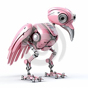 Cute pink flamingo robot robotic bird isolated over white background. AI Generated