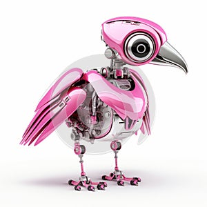 Cute pink flamingo robot robotic bird isolated over white background. AI Generated