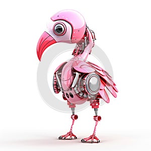 Cute pink flamingo robot, robotic bird isolated over white background. Created with generative Ai
