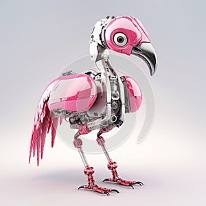 Cute pink flamingo robot, robotic bird isolated over white background. Created with generative Ai