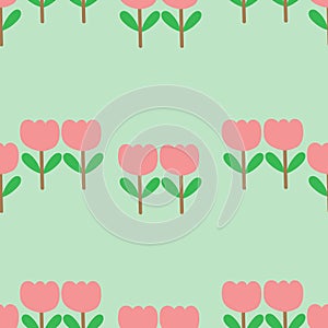 Cute pink floral cartoon seamless background vector, wallpaper, textile, bag