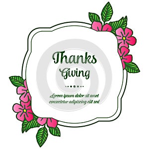 Cute pink flower frame hand drawn for card thanksgiving. Vector