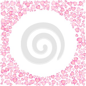 Cute pink frame for Valentine Day. Circle shape out of hearts ornament. Isolated editable vector clip art on white background