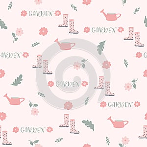 Cute pink garden seamless pattern.