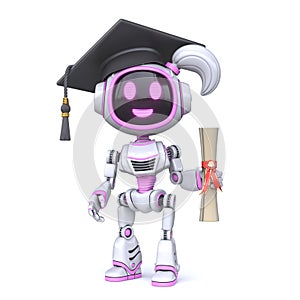 Cute pink girl robot graduate 3D