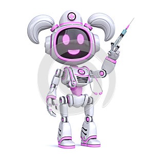 Cute pink girl robot nurse 3D