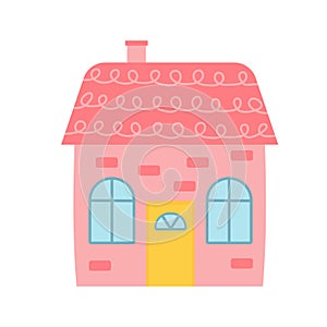 Cute pink house. Sweet home. Vector illustration isolated on white background