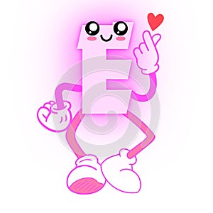 Cute Pink Letter E Cartoon Character Showing Hands With Heart Drawing