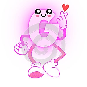 Cute Pink Letter G Cartoon Character Showing Hands With Heart Drawing