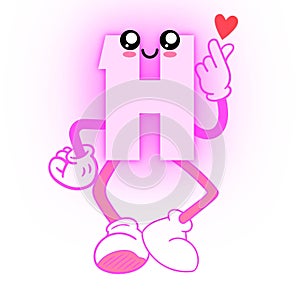 Cute Pink Letter H Cartoon Character Showing Hands With Heart Drawing