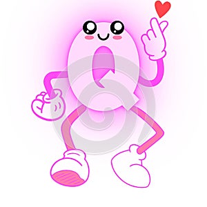 Cute Pink Letter Q Cartoon Character Showing Hands With Heart Drawing