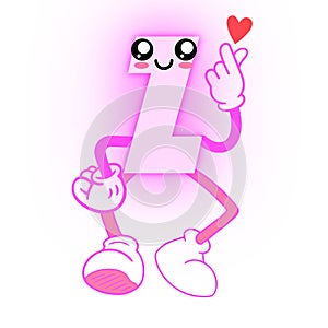 Cute Pink Letter Z Cartoon Character Showing Hands With Heart Drawing