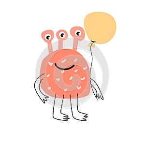 Cute pink monster baby character for anniversary card