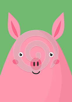 Cute pink pig snout flat vector illustration. Adorable farm animal muzzle cartoon colorful background. Close up piglet