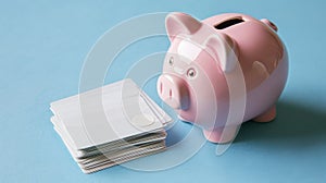 A Cute Pink Piggy Bank Next to a Stack of Money
