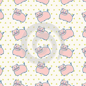 Cute Pink Pigs Farm Animal Retro Pattern Isolated Background.