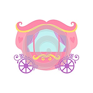 Cute Pink Princess Fairytale Carriage Cartoon Vector Illustration