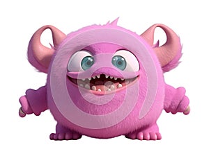 Cute pink, purple furry monster on a transparent background