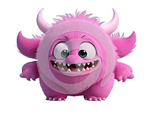 Cute pink, purple furry monster on a transparent background