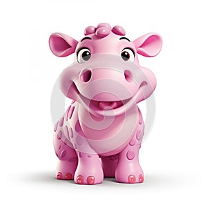 Cute Pink pygmy hippopotamus on white background